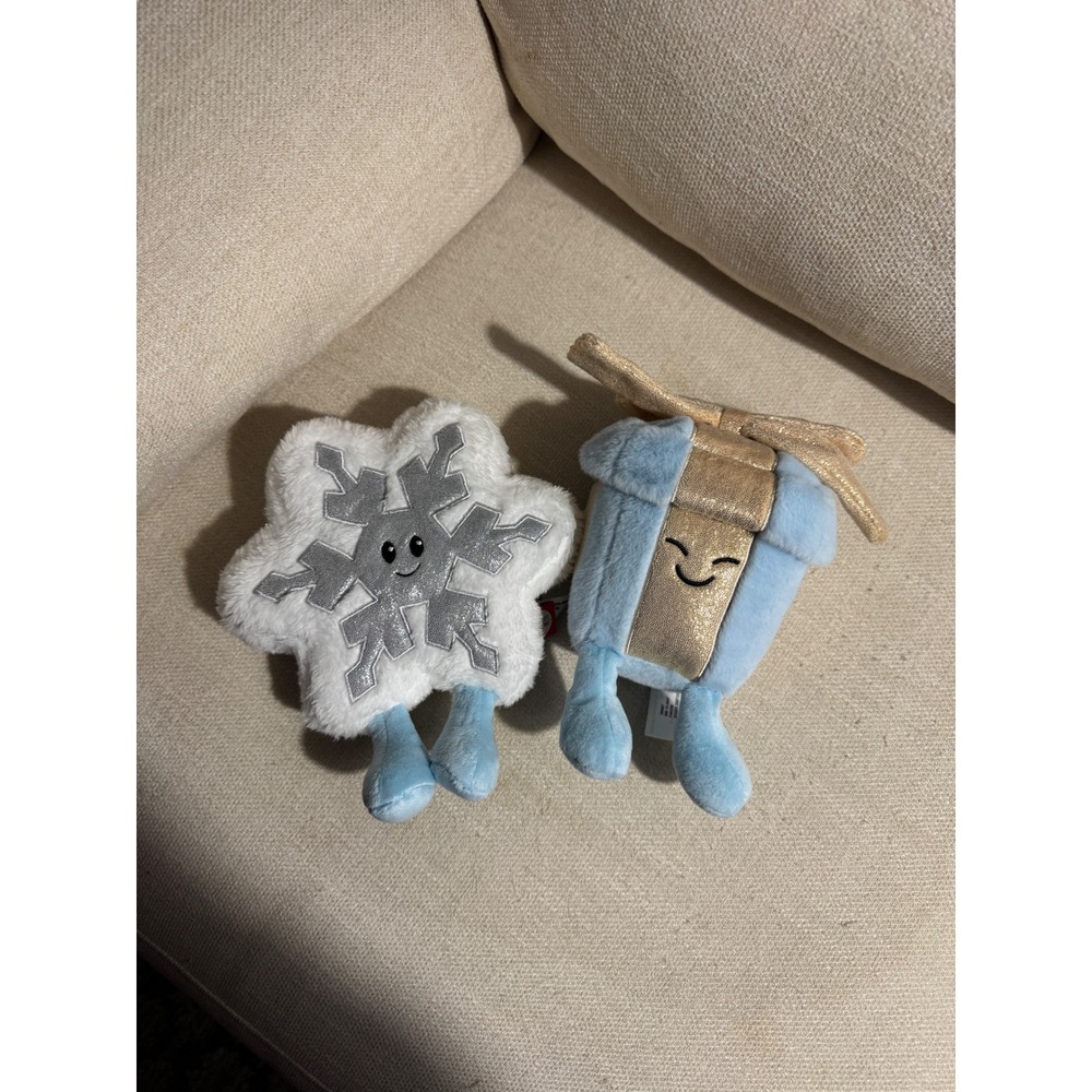 Giggle Scape Plush Snowflake and Gift Box Holiday Stuffed Toy Set Blue Gold